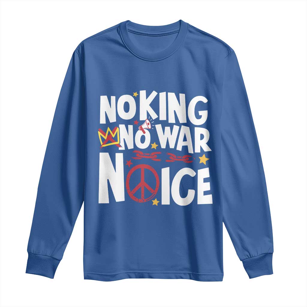 No Kings No Wars No Ice Bold Typography Long Sleeve Shirt Peace Symbol Anti War Activist Human Rights