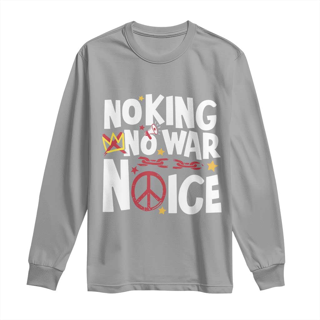 No Kings No Wars No Ice Bold Typography Long Sleeve Shirt Peace Symbol Anti War Activist Human Rights