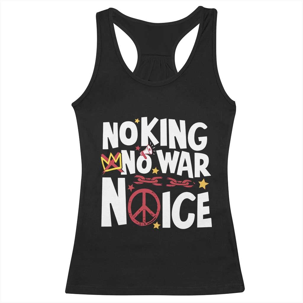 No Kings No Wars No Ice Bold Typography Racerback Tank Top Peace Symbol Anti War Activist Human Rights