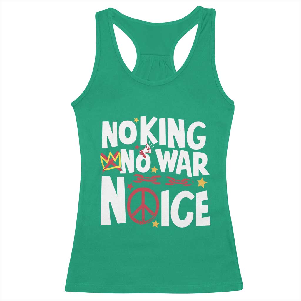 No Kings No Wars No Ice Bold Typography Racerback Tank Top Peace Symbol Anti War Activist Human Rights