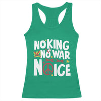 No Kings No Wars No Ice Bold Typography Racerback Tank Top Peace Symbol Anti War Activist Human Rights