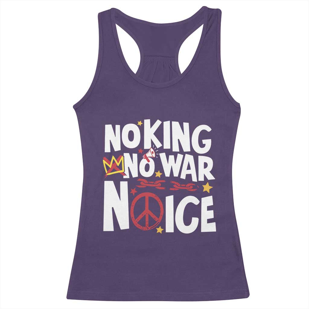 No Kings No Wars No Ice Bold Typography Racerback Tank Top Peace Symbol Anti War Activist Human Rights