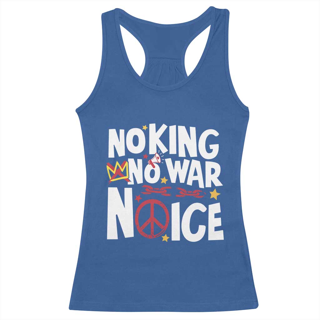 No Kings No Wars No Ice Bold Typography Racerback Tank Top Peace Symbol Anti War Activist Human Rights