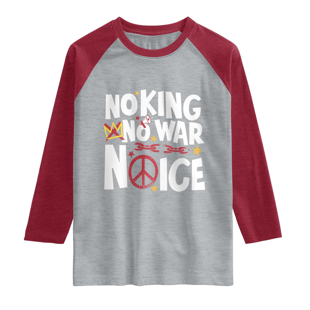 No Kings No Wars No Ice Bold Typography Raglan Shirt Peace Symbol Anti War Activist Human Rights