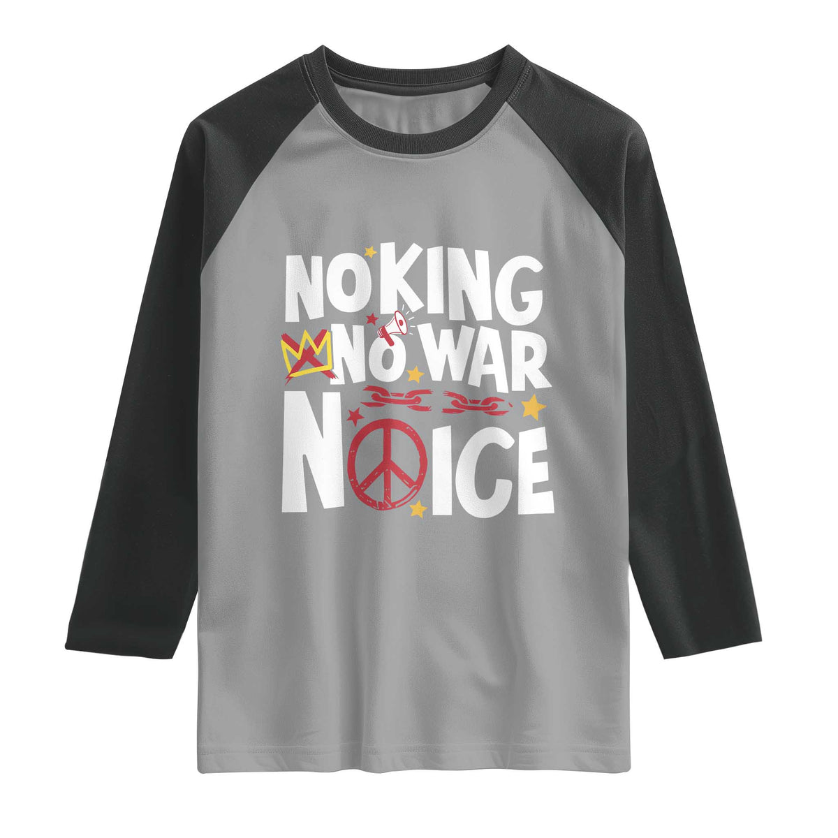 No Kings No Wars No Ice Bold Typography Raglan Shirt Peace Symbol Anti War Activist Human Rights