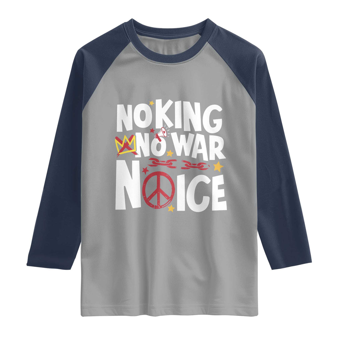 No Kings No Wars No Ice Bold Typography Raglan Shirt Peace Symbol Anti War Activist Human Rights