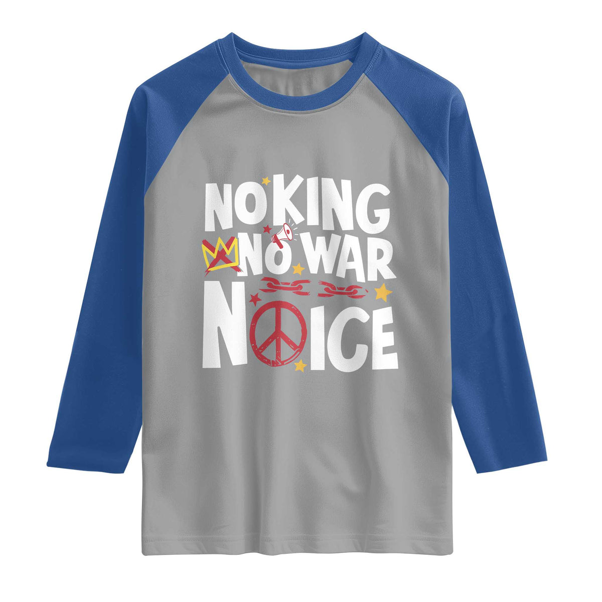 No Kings No Wars No Ice Bold Typography Raglan Shirt Peace Symbol Anti War Activist Human Rights