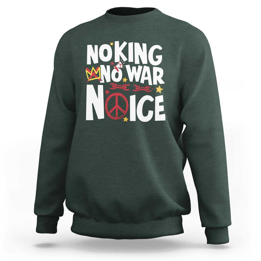 No Kings No Wars No Ice Bold Typography Sweatshirt Peace Symbol Anti War Activist Human Rights