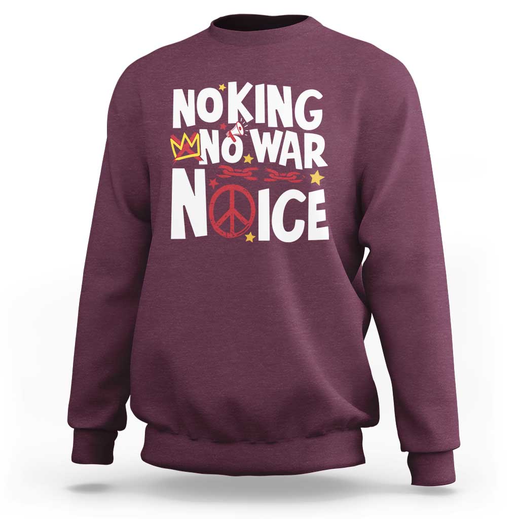 No Kings No Wars No Ice Bold Typography Sweatshirt Peace Symbol Anti War Activist Human Rights
