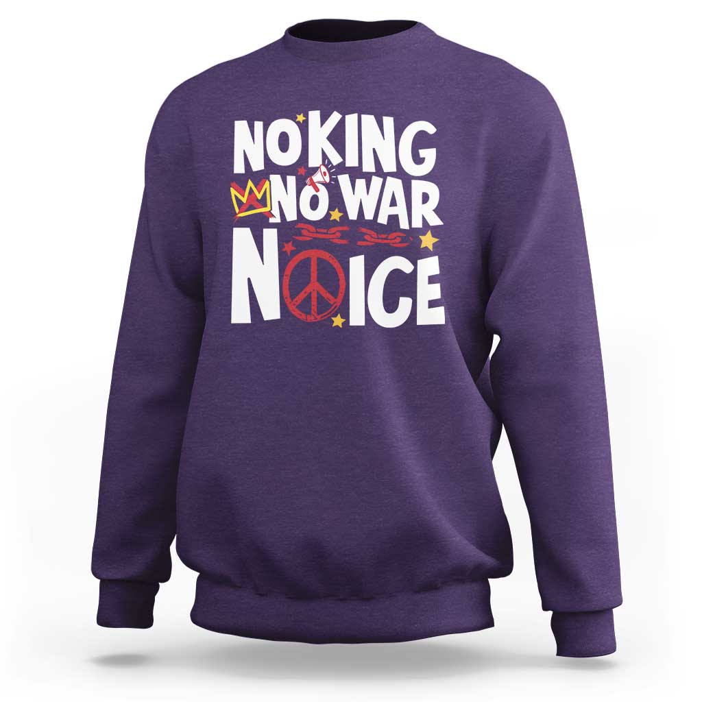 No Kings No Wars No Ice Bold Typography Sweatshirt Peace Symbol Anti War Activist Human Rights