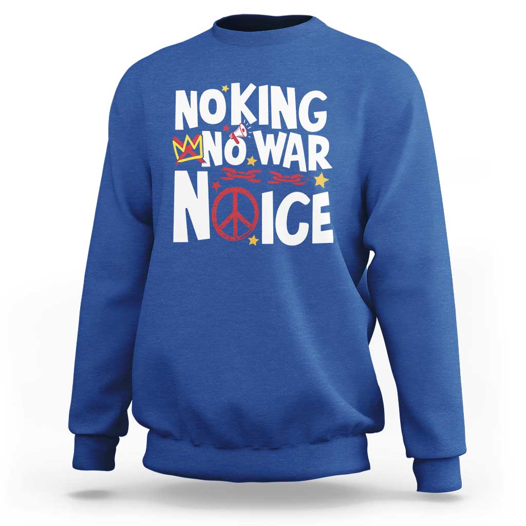 No Kings No Wars No Ice Bold Typography Sweatshirt Peace Symbol Anti War Activist Human Rights