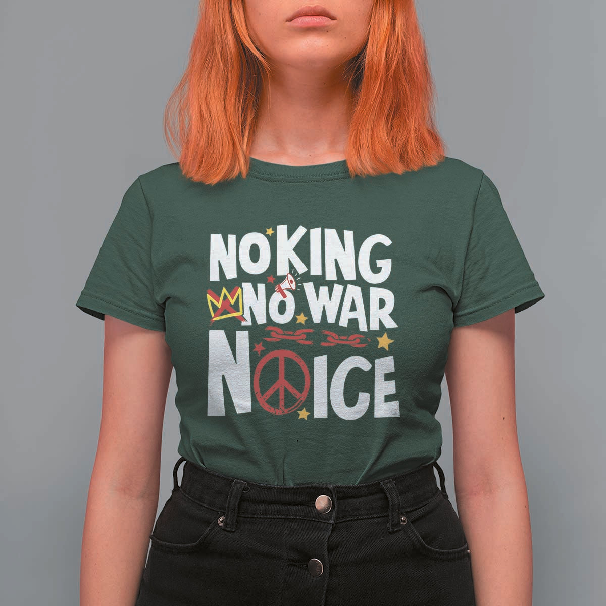 No Kings No Wars No Ice Bold Typography T Shirt For Women Peace Symbol Anti War Activist Human Rights
