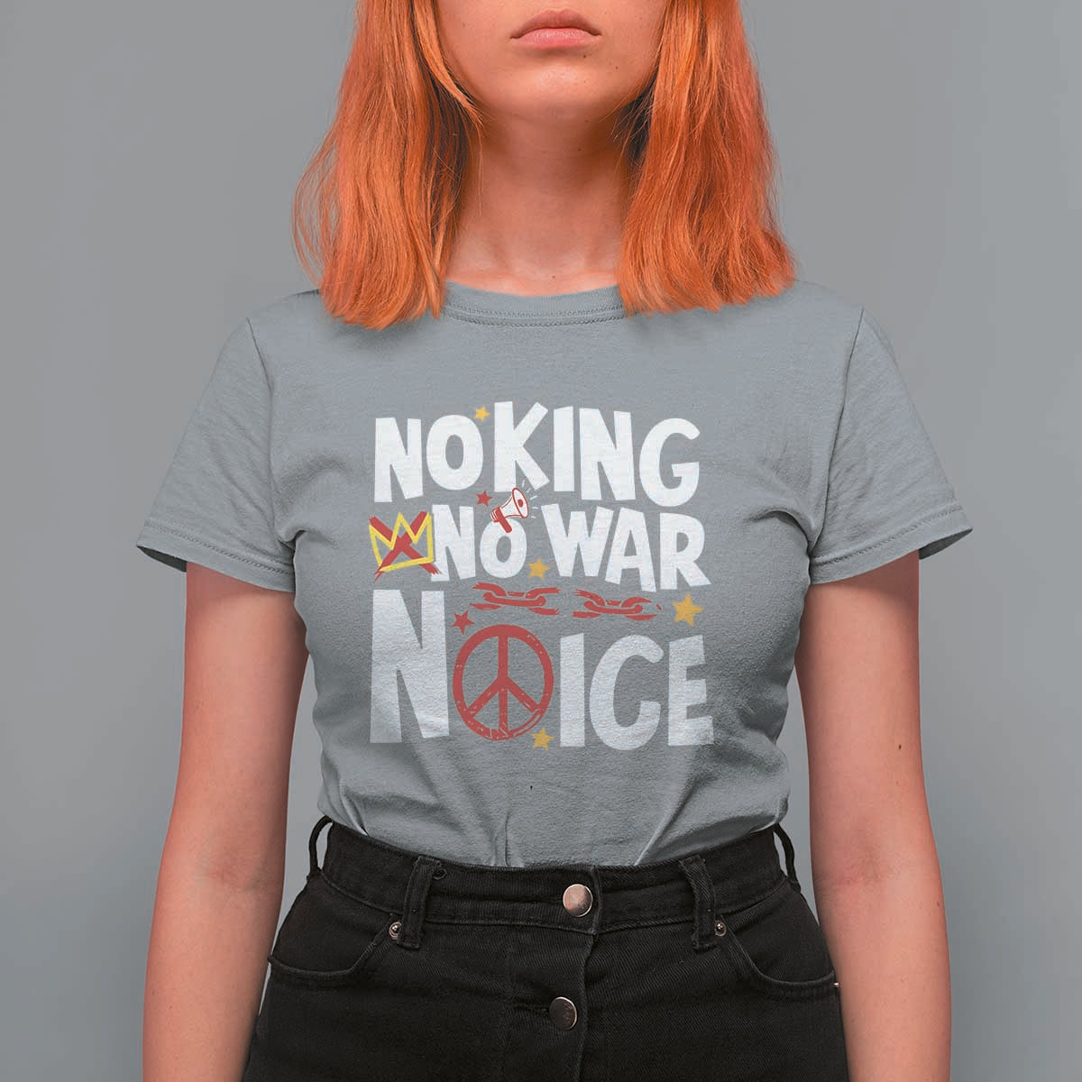 No Kings No Wars No Ice Bold Typography T Shirt For Women Peace Symbol Anti War Activist Human Rights