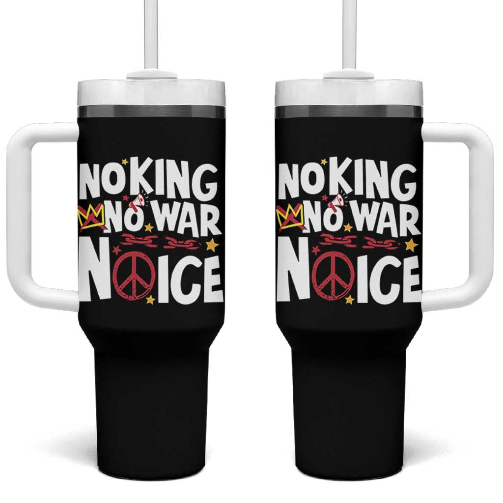 No Kings No Wars No Ice Bold Typography Tumbler With Handle Peace Symbol Anti War Activist Human Rights