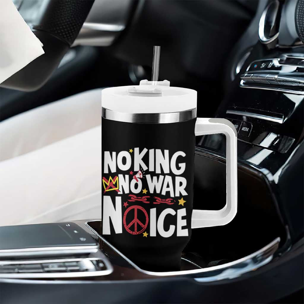 No Kings No Wars No Ice Bold Typography Tumbler With Handle Peace Symbol Anti War Activist Human Rights