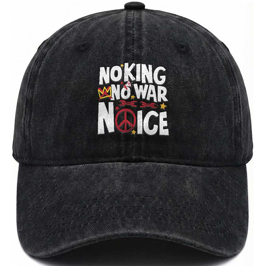 No Kings No Wars No Ice Bold Typography Washed Cotton Baseball Cap Peace Symbol Anti War Activist Human Rights