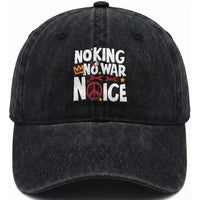 No Kings No Wars No Ice Bold Typography Washed Cotton Baseball Cap Peace Symbol Anti War Activist Human Rights