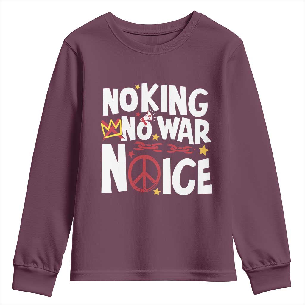 No Kings No Wars No Ice Bold Typography Youth Sweatshirt Peace Symbol Anti War Activist Human Rights
