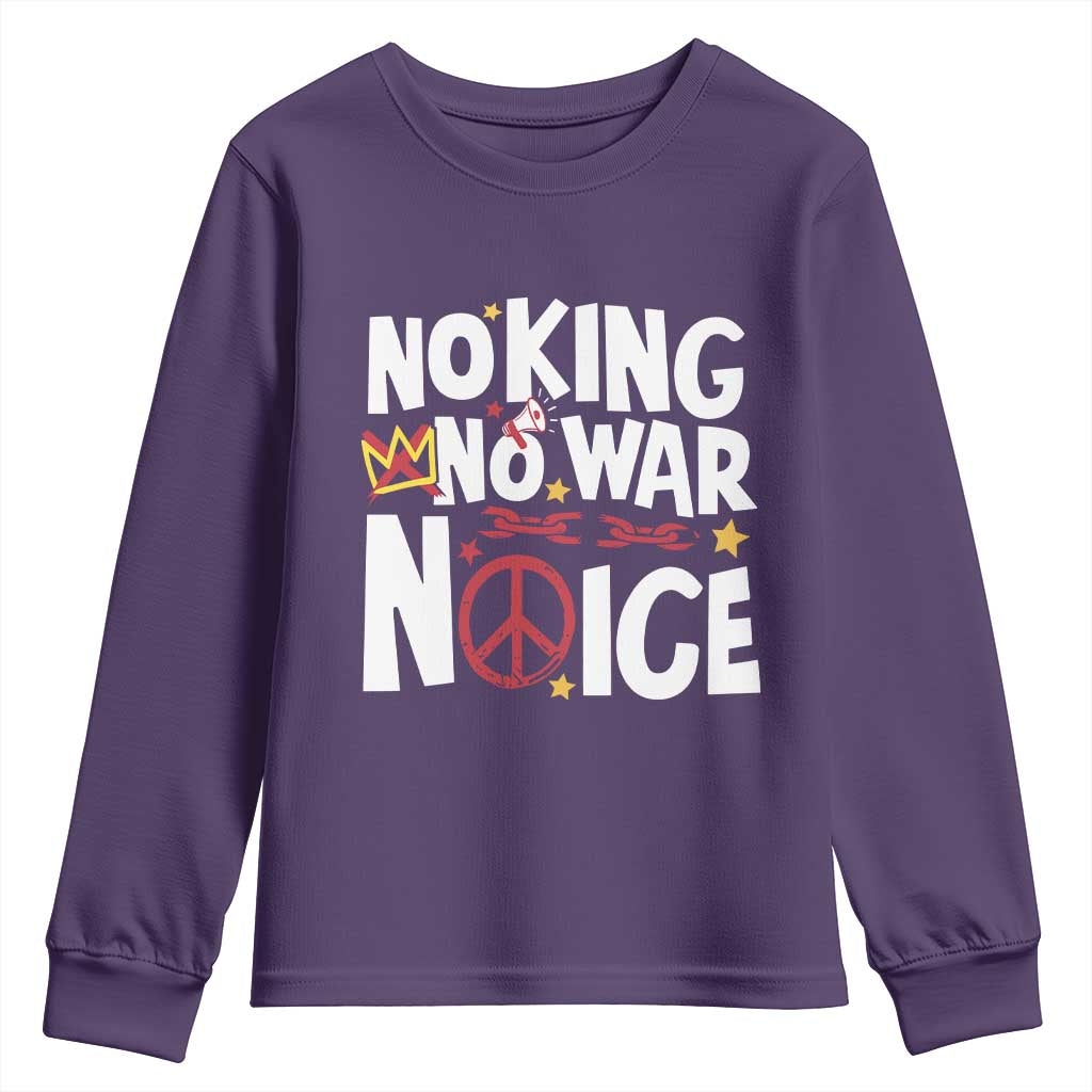 No Kings No Wars No Ice Bold Typography Youth Sweatshirt Peace Symbol Anti War Activist Human Rights
