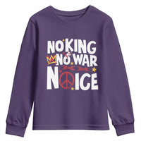 No Kings No Wars No Ice Bold Typography Youth Sweatshirt Peace Symbol Anti War Activist Human Rights