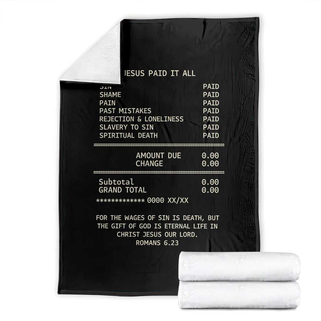 Jesus Paid It All Christian Receipt Throw Blanket Romans 6:23 Faith Message Sin Debt Inspirational Gift