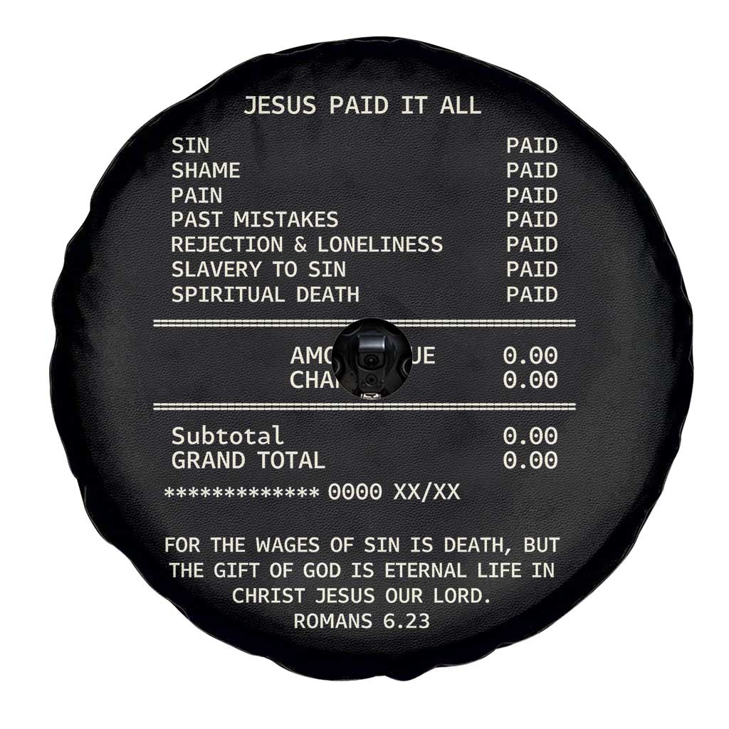 Jesus Paid It All Christian Receipt Spare Tire Cover Romans 6:23 Faith Message Sin Debt Inspirational Gift