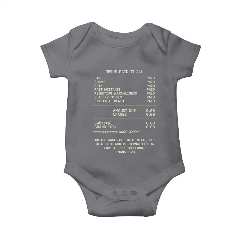 Jesus Paid It All Christian Receipt Baby Onesie Romans 6:23 Faith Message Sin Debt Inspirational Gift