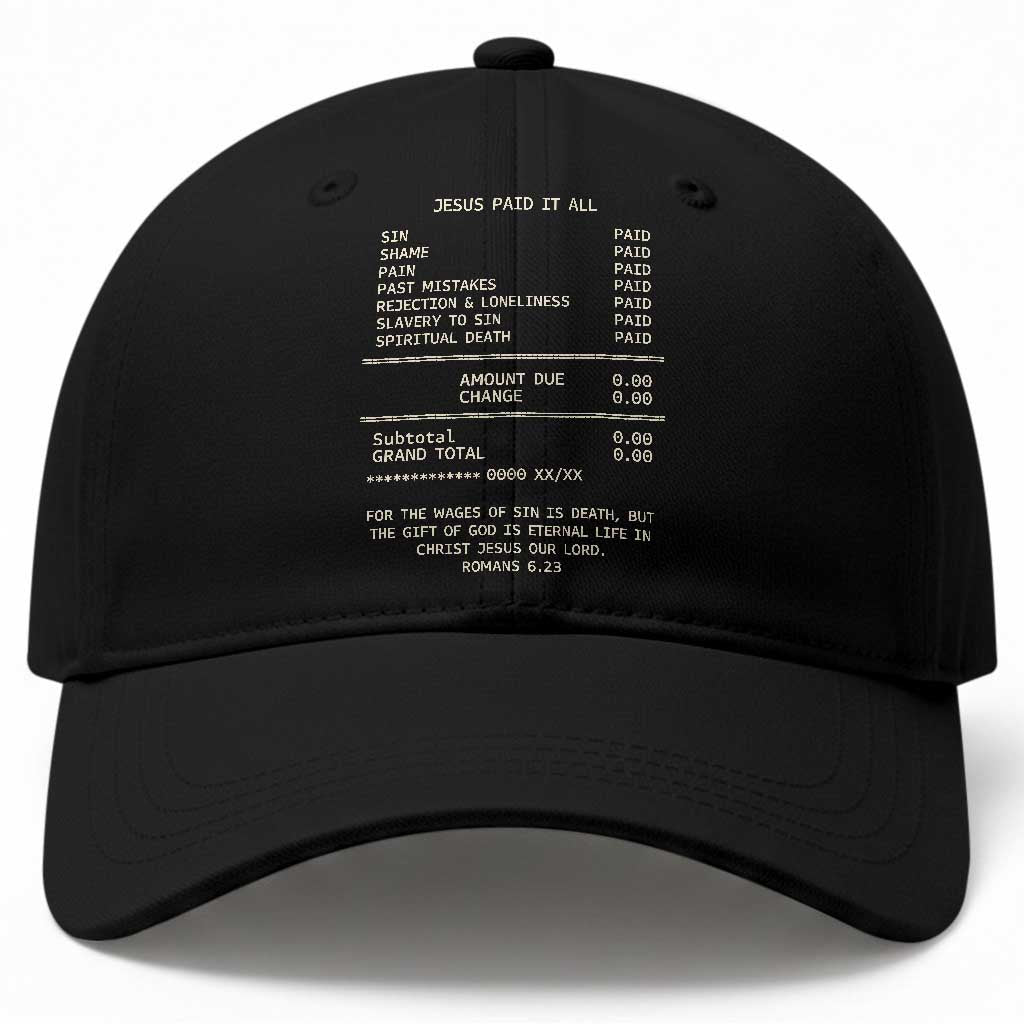 Jesus Paid It All Christian Receipt Baseball Cap Romans 6:23 Faith Message Sin Debt Inspirational Gift