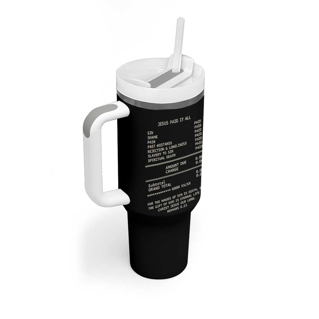 Jesus Paid It All Christian Receipt Tumbler With Handle Romans 6:23 Faith Message Sin Debt Inspirational Gift