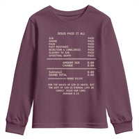 Jesus Paid It All Christian Receipt Youth Sweatshirt Romans 6:23 Faith Message Sin Debt Inspirational Gift