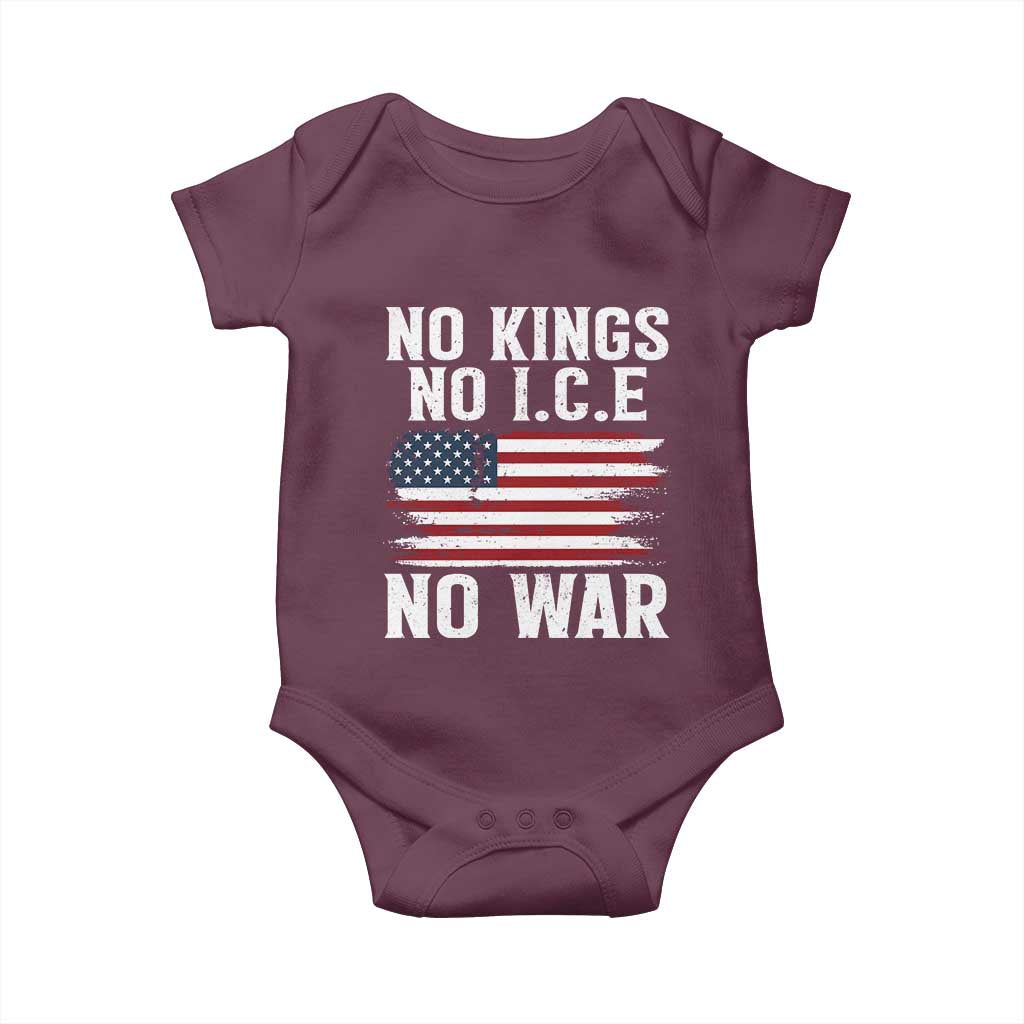 No Wars No Ice No Kings American Flag Baby Onesie Patriotic Protest Anti War Human Rights