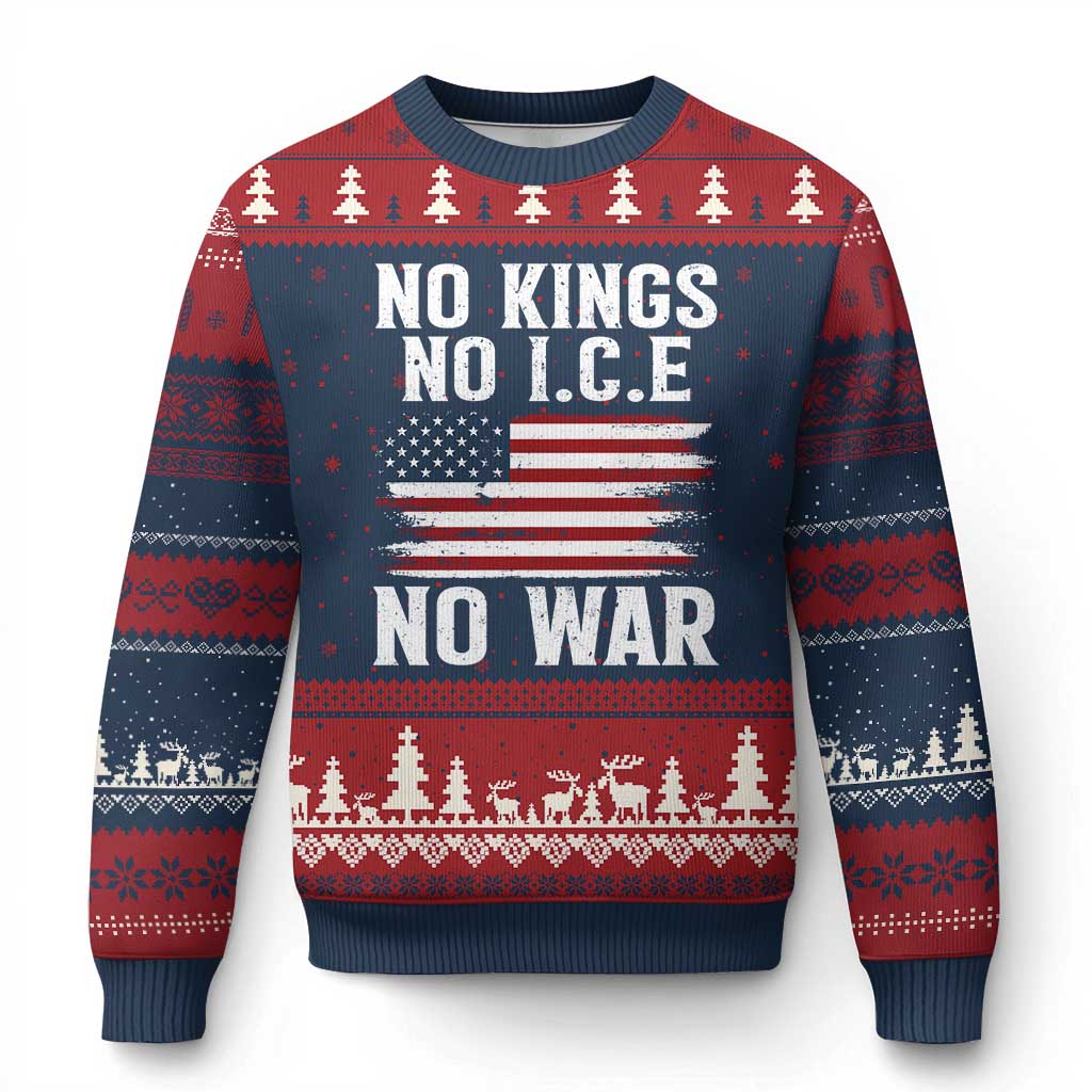No Wars No Ice No Kings American Flag Ugly Christmas Sweater Patriotic Protest Anti War Human Rights