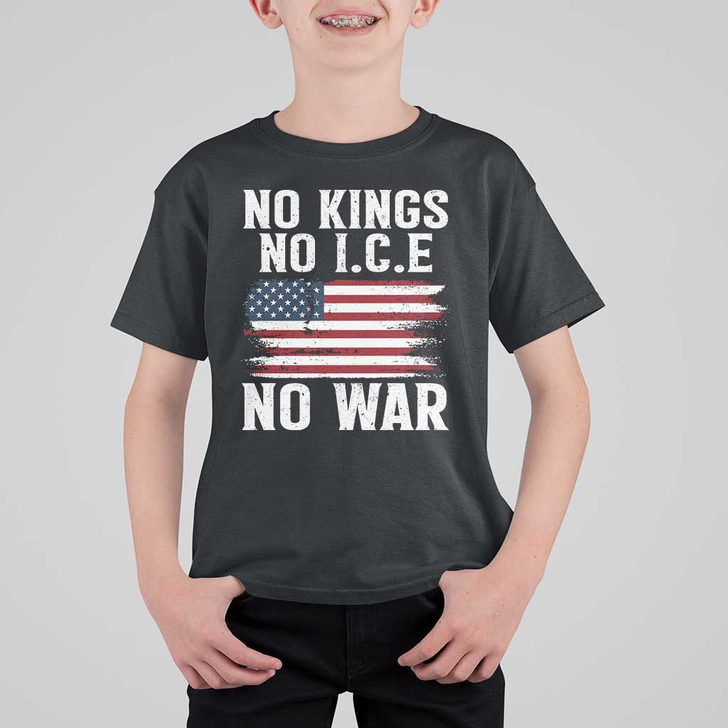 No Wars No Ice No Kings American Flag T Shirt For Kid Patriotic Protest Anti War Human Rights
