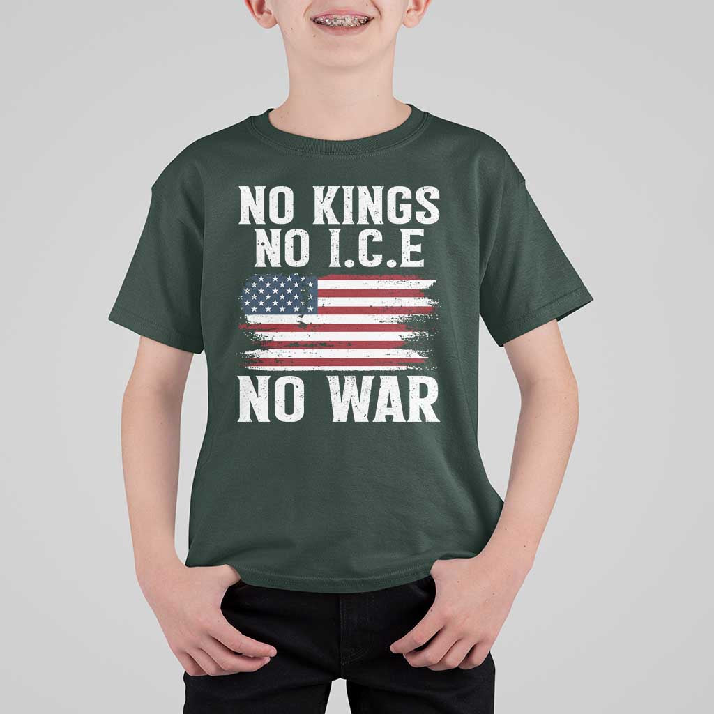 No Wars No Ice No Kings American Flag T Shirt For Kid Patriotic Protest Anti War Human Rights