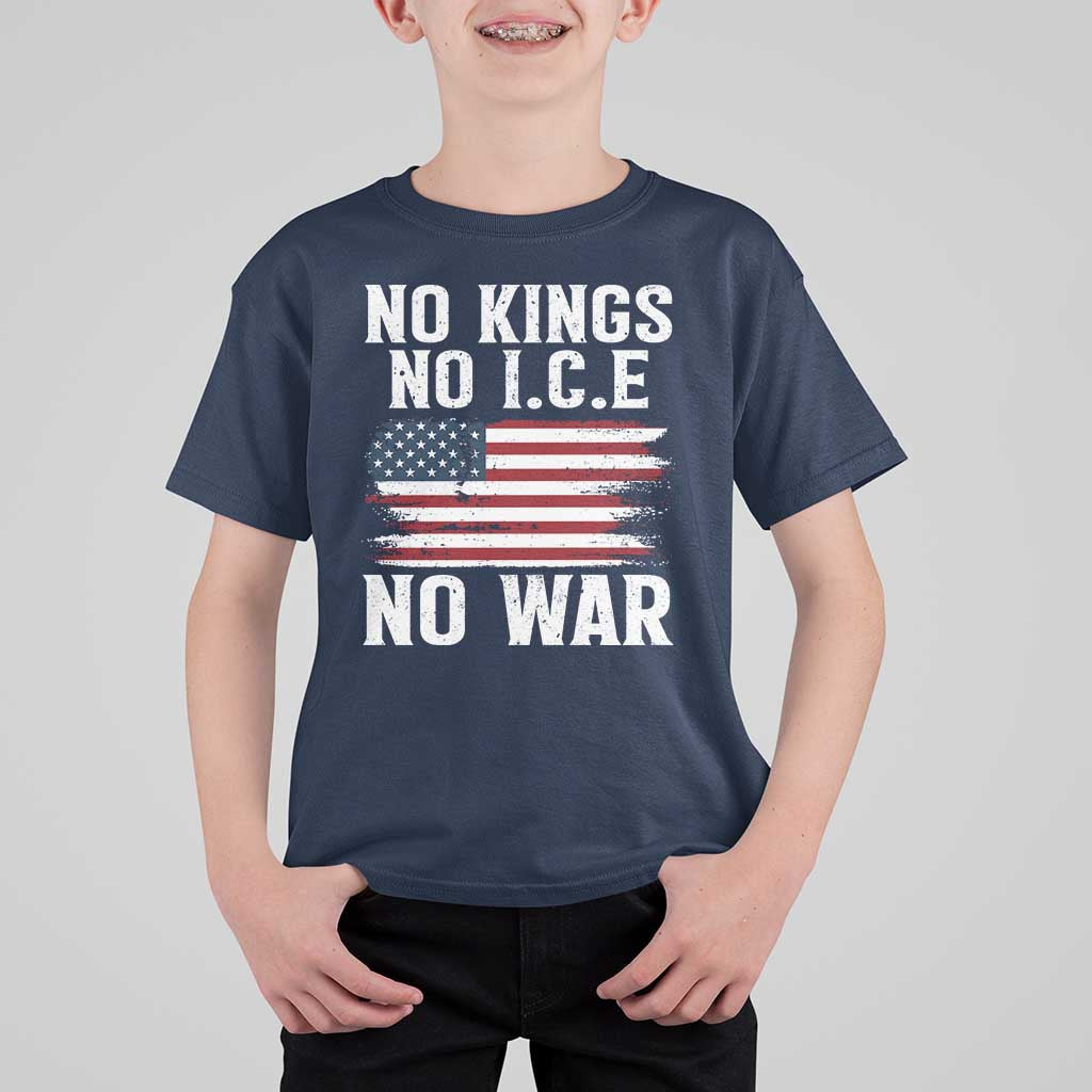 No Wars No Ice No Kings American Flag T Shirt For Kid Patriotic Protest Anti War Human Rights