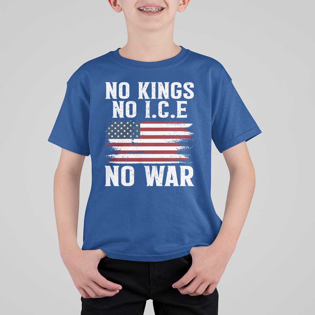 No Wars No Ice No Kings American Flag T Shirt For Kid Patriotic Protest Anti War Human Rights