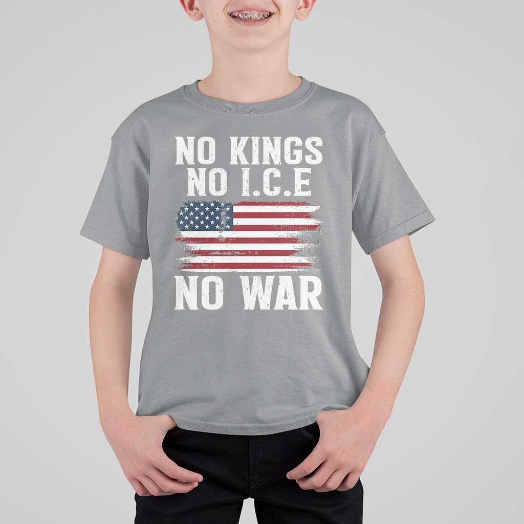 No Wars No Ice No Kings American Flag T Shirt For Kid Patriotic Protest Anti War Human Rights