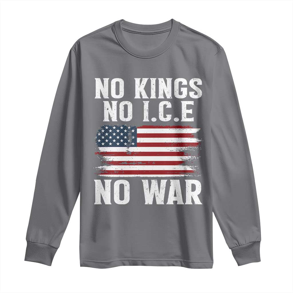 No Wars No Ice No Kings American Flag Long Sleeve Shirt Patriotic Protest Anti War Human Rights