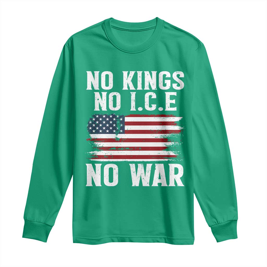 No Wars No Ice No Kings American Flag Long Sleeve Shirt Patriotic Protest Anti War Human Rights