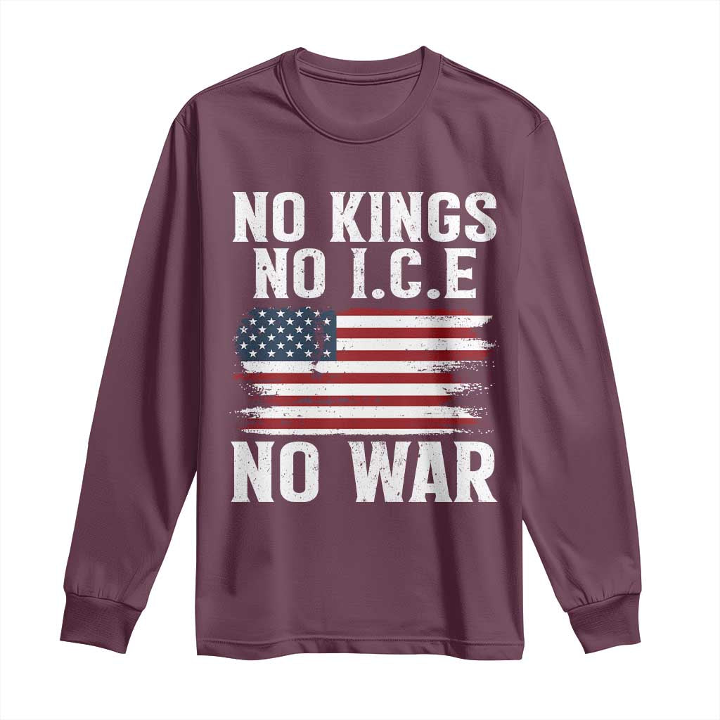 No Wars No Ice No Kings American Flag Long Sleeve Shirt Patriotic Protest Anti War Human Rights