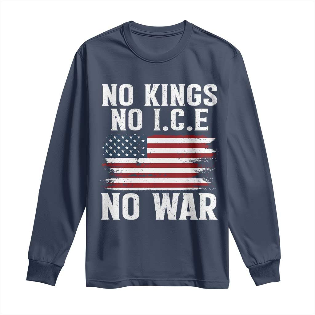 No Wars No Ice No Kings American Flag Long Sleeve Shirt Patriotic Protest Anti War Human Rights