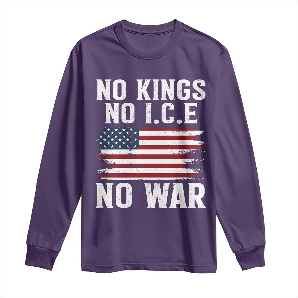 No Wars No Ice No Kings American Flag Long Sleeve Shirt Patriotic Protest Anti War Human Rights