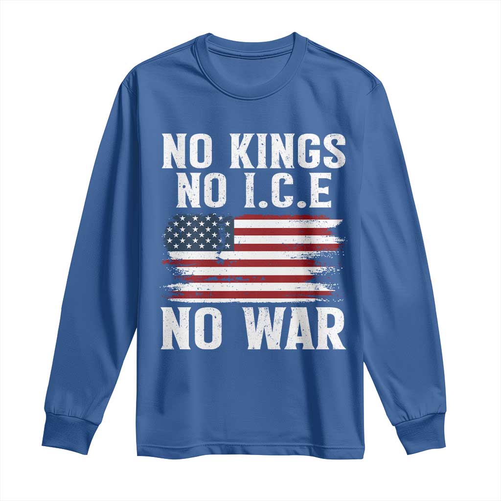No Wars No Ice No Kings American Flag Long Sleeve Shirt Patriotic Protest Anti War Human Rights