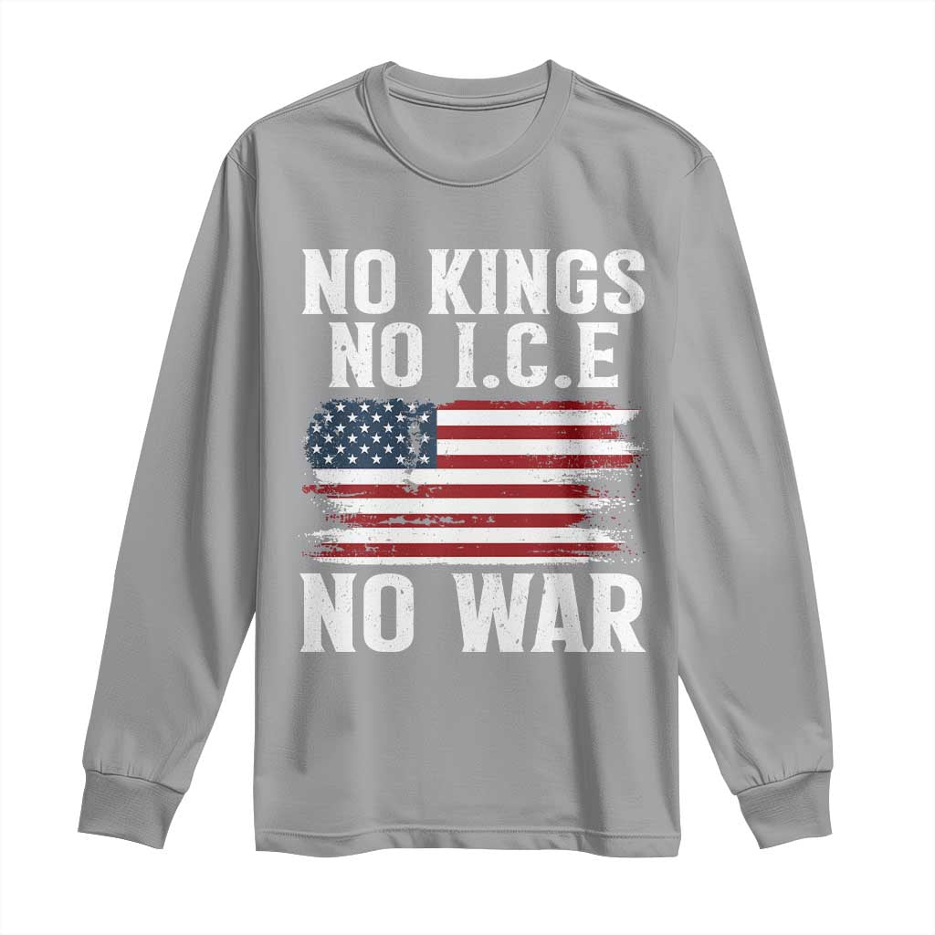 No Wars No Ice No Kings American Flag Long Sleeve Shirt Patriotic Protest Anti War Human Rights