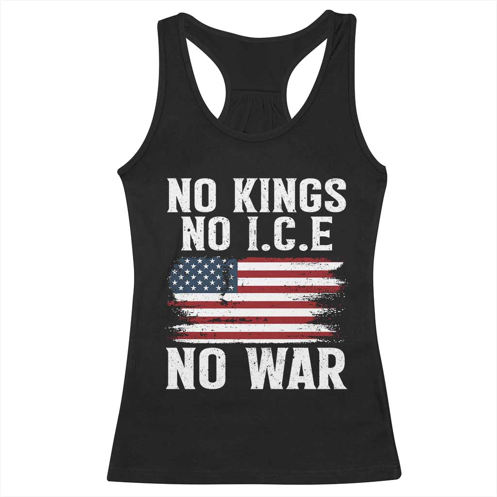 No Wars No Ice No Kings American Flag Racerback Tank Top Patriotic Protest Anti War Human Rights