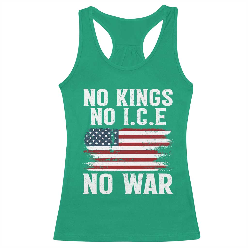 No Wars No Ice No Kings American Flag Racerback Tank Top Patriotic Protest Anti War Human Rights