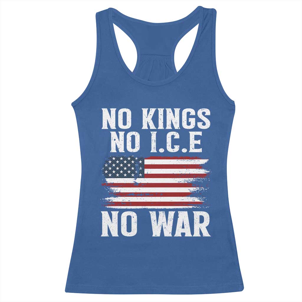 No Wars No Ice No Kings American Flag Racerback Tank Top Patriotic Protest Anti War Human Rights