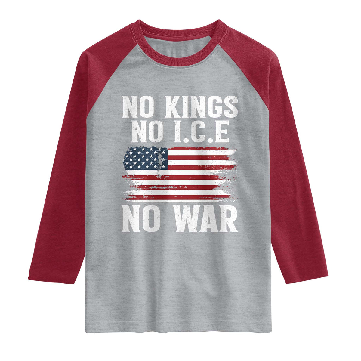 No Wars No Ice No Kings American Flag Raglan Shirt Patriotic Protest Anti War Human Rights