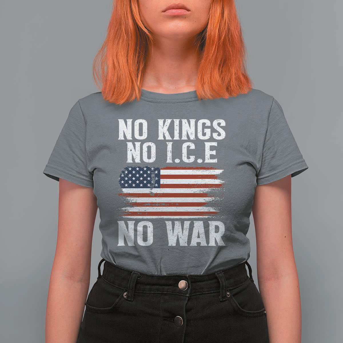No Wars No Ice No Kings American Flag T Shirt For Women Patriotic Protest Anti War Human Rights