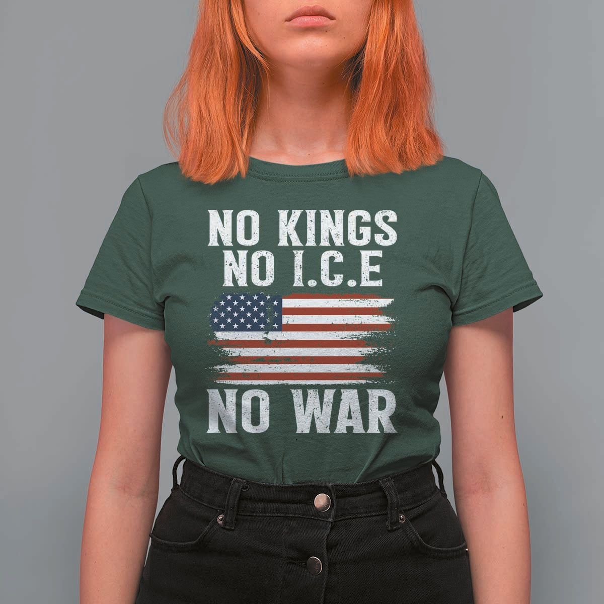 No Wars No Ice No Kings American Flag T Shirt For Women Patriotic Protest Anti War Human Rights